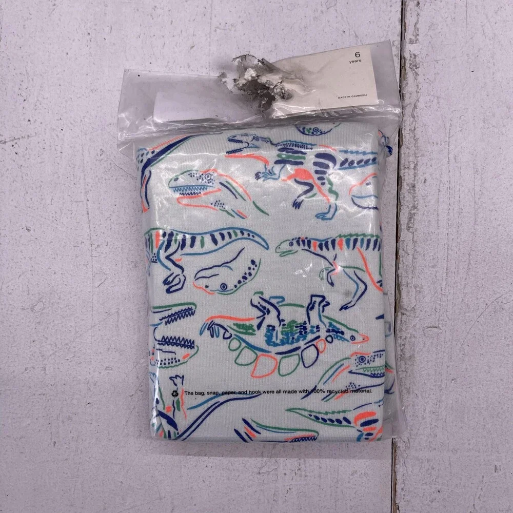 Baby Gap Pajama Set Kids 5-6 Years Green Dinosaur Print Cotton 2 Piece PJs